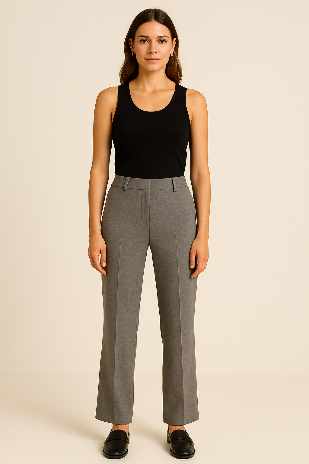 Pantallona të gjera gri me bel të lartë