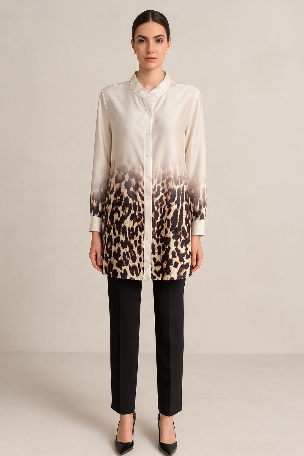 Këmishë sateni me print leopard