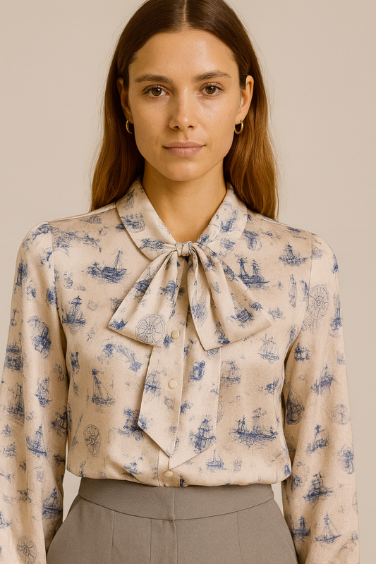 Këmishë me fjongo dhe print floral