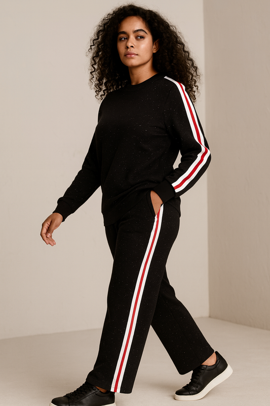 Set sportiv i zi me vija të kuqe dhe të bardha