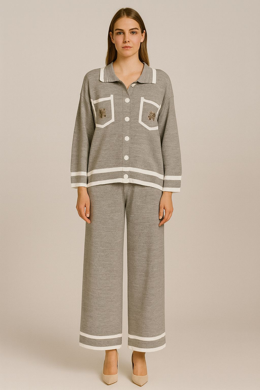 Set dy pjesësh gri me detaje kontrasti