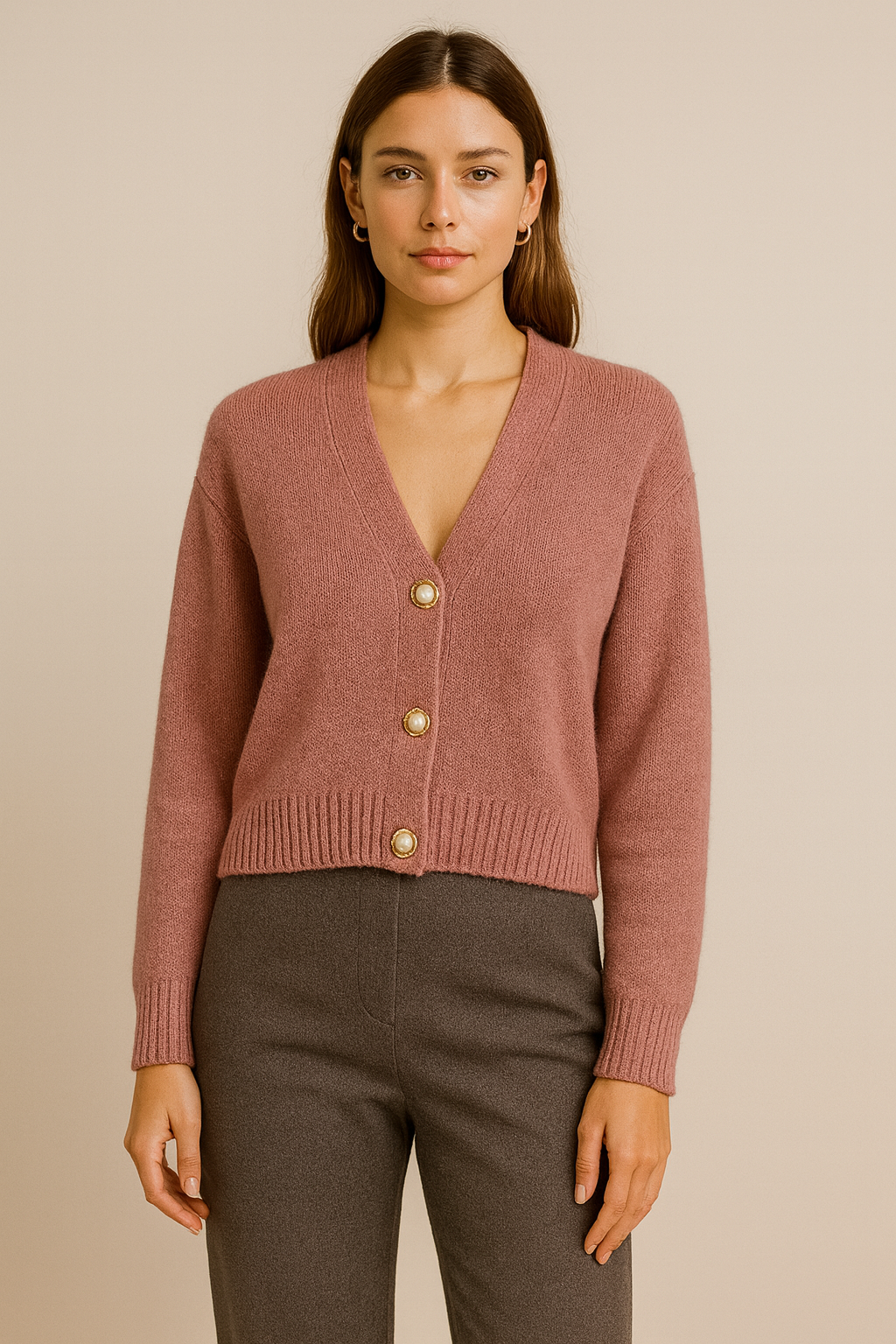 Triko rozë me kopsa perlash