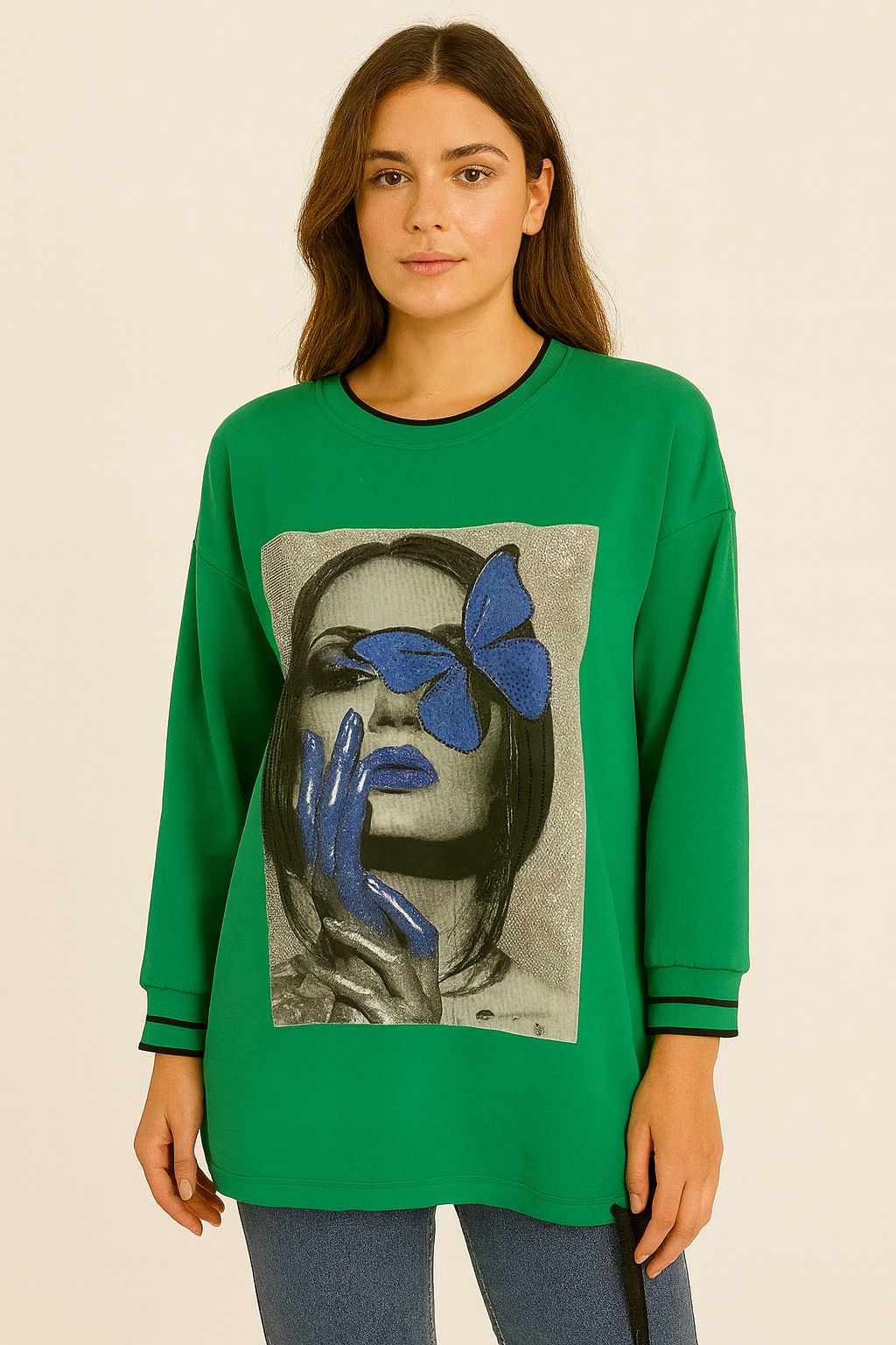 Bluzë oversize e gjelbër me print grafik