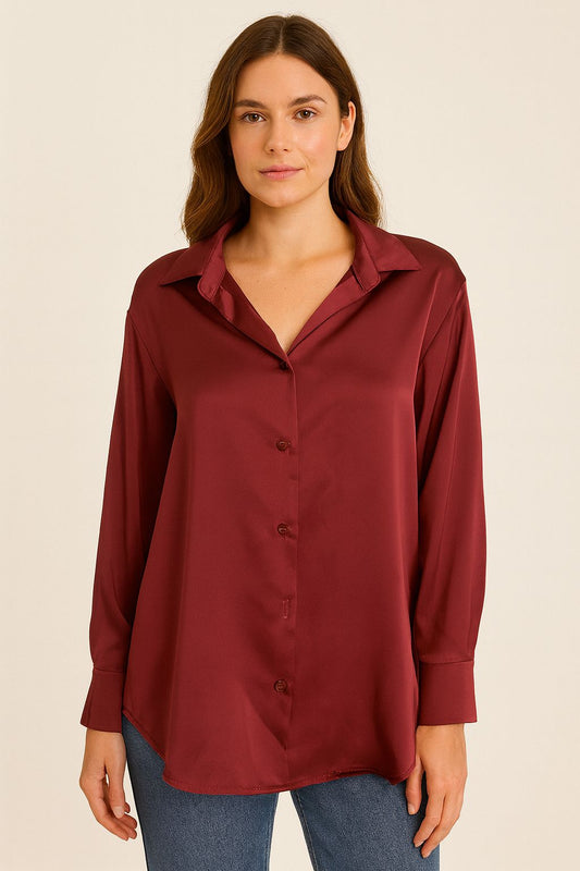 Këmishë sateni bezhë me mëngë të gjata